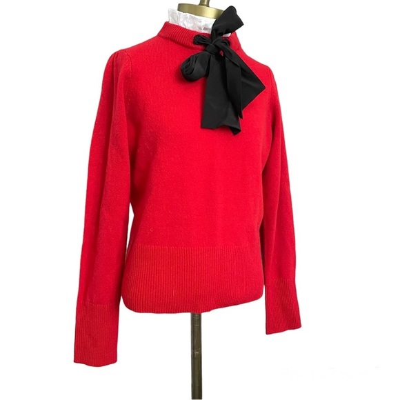 Sandro Red 100% Wool Lézard Sweater w/ Silk Bow - 3/M 🇫🇷 - Picture 4 of 14